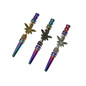 थोक हल्के लक्जरी शैली इंद्रधनुष रंग हरे हीरे की पत्ती के आकार धातु माउथपीस हुक्का युक्तियाँ - Product Image 1