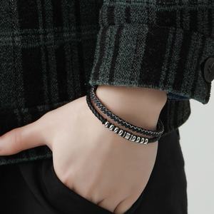 Bracelets unisexes classiques en cuir tressé plaqué or et argent, bijoux perlés pour fêtes, emballage sac, mode homme et femme - Product Image 3