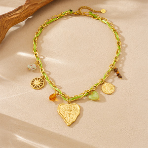 Heart Pendant Braided Rope Gold Plated Necklace Zinc Alloy Irregular Heart Accessory Pastoral Style Jewelry N3668 - Product Image 2