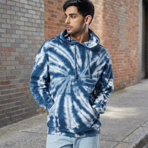 Sweat-shirt à capuche streetwear personnalisé tie-dye, coloré, motif tourbillon saphir, basique pour homme, 100% coton molletonné, broderie 3D - Product Image 3