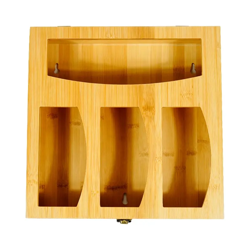 Natural Bamboo Ziplock Bag Storage Organizer Drawer Organizer Wooden Customized Ziplock Organizer Box