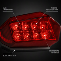 Feu arrière LED JR150 pour moto, feu stop 8 LED à lentille rouge facetée, remplacement universel pour scooter