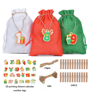 Nouveau <span class=keywords><strong>calendrier</strong></span> de l'avent numérique imprimé en 3D écologique moderne, sac cadeau en lin 10x14cm YW pour un usage domestique, bonbons pour enfants - Product Image 1
