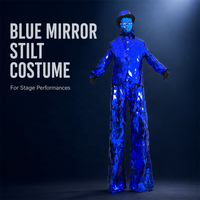 Costume de scène unisexe en polyester réfléchissant WisdomTimes Blue Red Mirror Man Stilt pour cosplay, carnaval et défilé