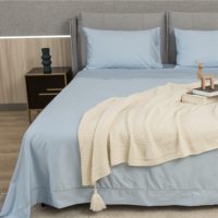Juego de Sábanas Cloudland 100% Algodón Tejido 300 Hilos, 4 Piezas, con Fundas de Almohada con Logotipo Personalizado, Color Sólido, para Todas las Temporadas, Reutilizables