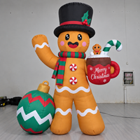 Homme en pain d'épices gonflable de Noël de 6 pieds avec ornement de tasse de Noël, décoration de jardin extérieur, design personnalisé