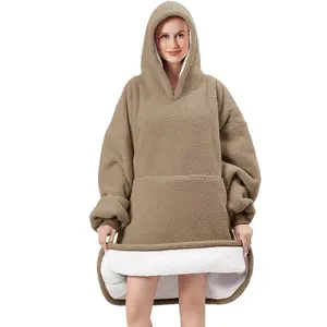 Sudadera de lana con capucha para TV, manta con capucha de gran tamaño para adultos, Sherpa