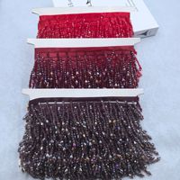 Bordure en dentelle à strass et perles, 100% polyester, voile crocheté, garniture de couture, filet à sequins, franges de perles de verre, tissu