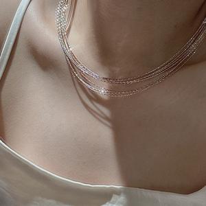 Collier à chaîne unique en argent pur S925, design vintage antique, tendance, avec perles contrastées, style empilable - Product Image 3