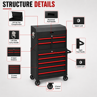 Coffre à outils métallique robuste Premium Guanpin, chariot mobile combiné avec poignée latérale et roues verrouillables, capacité 250 kg