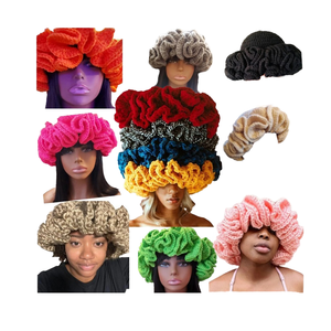 Y2K Fashion Handmade Crochet Bucket <b>Hat</b> for Women Rainbow Ruffle Knitted <b>Hat</b> for Casual Outdoor Party Travel Daily Use - Product Image 1