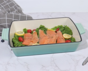 Plat à rôtir en fonte émaillée robuste pour le ragoût de dimanche britannique, plat de cuisson rectangulaire avec doubles poignées, ustensile de cuisine professionnel - Product Image 6