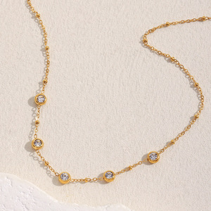 Hợp thời trang không thấm nước 18K vàng mạ thép không gỉ Vòng cổ đồ trang sức mỹ <span class=keywords><strong>multit</strong></span> Cubic Zirconia choker cho Đảng liên kết bán buôn - Product Image 5