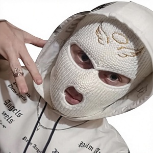 Cagoule blanche en tricot à 3 trous, masque facial unisexe pour adulte, style personnage, 100 % acrylique, couverture chaude - Product Image 1