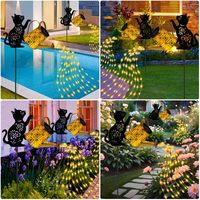 Arrosoir décoratif solaire d'extérieur avec lumières en cascade et silhouette de chat, cadeaux de jardin pour femmes, ornements de pelouse