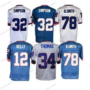 Camiseta de Fútbol Retro Barata de los 32, OJ Simpson 12, Jim Kelly 78, Bruce Smith, de Primera Calidad, Cosida, Vintage, de Estados Unidos - Product Image 1
