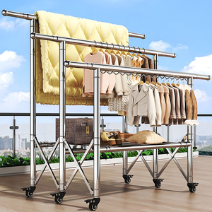 Séchoir à linge <span class=keywords><strong>mobile</strong></span> robuste en acier inoxydable à 6 roues pour intérieur et extérieur, pliable et extensible - Product Image 2