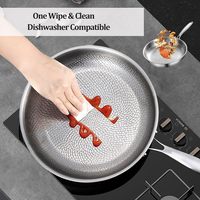 Poêle de cuisson en acier inoxydable martelé en titane, multicouche, antiadhésive sans revêtement, avec couvercle à motif feuille de lotus