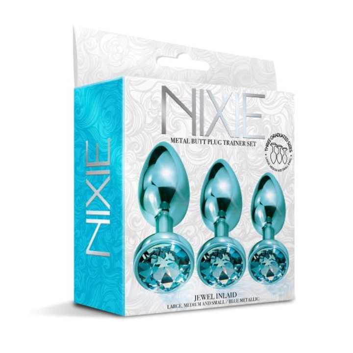 TD NIXIE Blue Metallic Plug Trainer Set Metal Anal Sex Toys