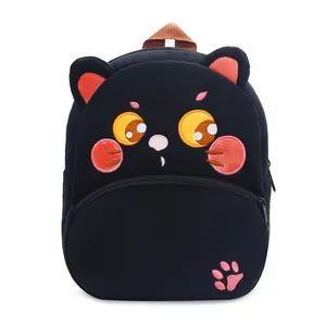 Mochila escolar de pelúcia para crianças, bolsa de carrinho com desenho de gato preto para crianças, meninos e meninas