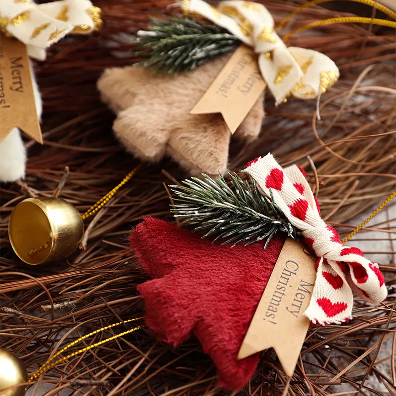 زينة تعلق في الكرسميس جرس خشب الكريسماس المخملي لعيد الميلاد المجيد ديكورات معلقة لعيد الميلاد للشجرة