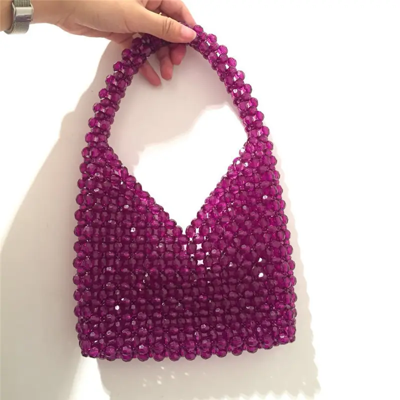 Женская сумка Ins популярная ручная плетеная акриловая сумка из бисера фиолетовая