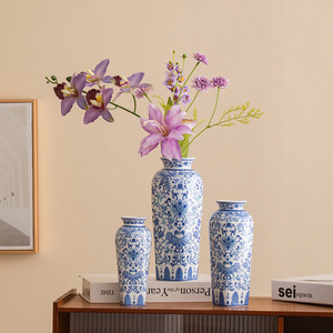 Vintage Style Blue White Ceramic Vase With Premium Feel for Living Room <b>Dining</b> <b>Table</b> Dried Fresh Flower Display - Product Image 4