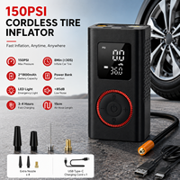 Handheld Metal Tire Inflator with Tire Pressure Monitor 150PSI Rechargeable Air Pump Featuring LED Light and USB-C Charging