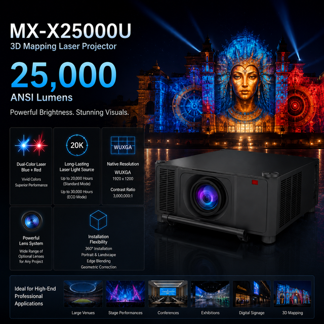25000 Lumen 3D Mapping Laser Projector Professional for Large Stage Auditoriums Outdoor Building Mapping 4K Support ODM OEM