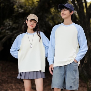 เสื้อยืดคอกลมผ้าฝ้ายหนา 260 กรัม แขนยาวทรงแร็กแลน สีบล็อก สตรีทแวร์ ยูนิเซ็กส์ - Product Image 2