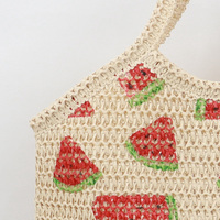 Watermeloenprint geweven draagtas Dames Zomer Fruit Papierstro Gehaakte strandhandtas Leuke Boho Grote schoudertas