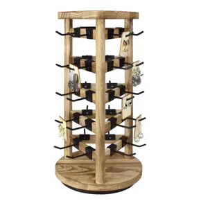 Storage display holder stand rotating jewelry tower decoration wooden craft hook with 30 hooks