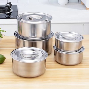 Ensemble de casseroles en acier inoxydable 5 pièces avec couvercle, design profond, compatible four, antirouille, pour usage en cuisine - Product Image 1