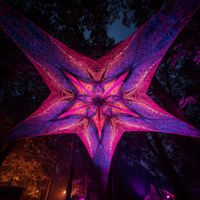 Canopée étoilée psychédélique réactive aux UV, canopée de plafond Mandala qui brille sous la lumière noire pour festival Psytrance et soirée Rave