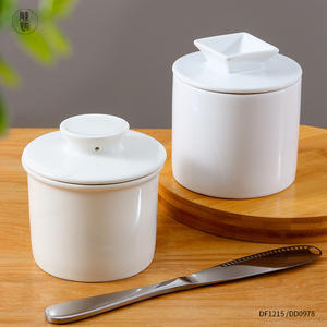 Juego de platos para mantequilla de cerámica Dongfeng, cilindro de porcelana blanca con tapa para hotel, café, té DF1215 - Product Image 3