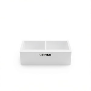 Évier de cuisine double en céramique blanche, style ferme, 33 pouces, à poser sur plan, rectangulaire, facile à nettoyer - Product Image 1