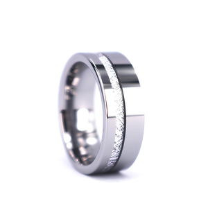 Anello Meteorite Lucido 8MM, Fascia Sottile <span class=keywords><strong>Piatta</strong></span> Comfort Fit in Carburo di Tungsteno Certificato da Terze Parti, <span class=keywords><strong>Fede</strong></span> <span class=keywords><strong>Nuziale</strong></span> da Uomo Senza Pietre - Product Image 1