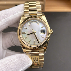 Men's Luxury Mechanical Stainless Steel Gold Wrist <b>Watch</b> Mother-of-<b>Pearl</b> Dial Day/Date Display Sapphire Crystal Water Resistant - Product Image 1