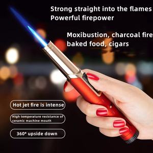 Vente en gros Logo personnalisé <span class=keywords><strong>Chalumeau</strong></span> bleu coupe-vent <span class=keywords><strong>Cuisine</strong></span> BBQ Flamme Unique Butane Rechargeable Cigare Torche Fire Jet Gun Briquet à <span class=keywords><strong>gaz</strong></span> - Product Image 6