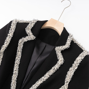 2025 recién llegados otoño moda Nueva gama alta calidad mujeres <span class=keywords><strong>terciopelo</strong></span> con Tweed adornos diseños Blazer con minifalda traje conjunto - Product Image 3