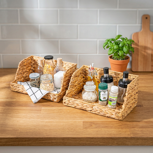 Natural Water Hyacinth Storage <b>Baskets</b> Rectangle Eco-Friendly Kitchen Organization Rustic Style <b>Stackable</b> Design - Product Image 2