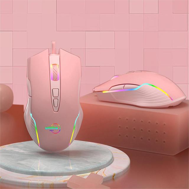 Hot Selling OEM Pink Lightweight Computer Gaming Mouse Custom Logo Wired RGB Glowing Optical Glorious Gamer Mouse