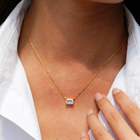 Collar con Colgante Rectangular de Plata de Ley 925 con Moissanita de 1 Quilate, Corte Esmeralda, para Fiesta o Aniversario
