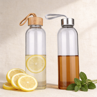 Bouteille en verre personnalisée promotionnelle avec logo, tasse à café en verre portable, couvercle en acier inoxydable, bouteilles d'eau transparentes