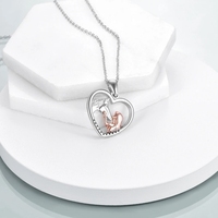 Bijoux fantaisie 925 argent Sterling plaqué or rose cheval et fille coeur pendentif collier pour femmes