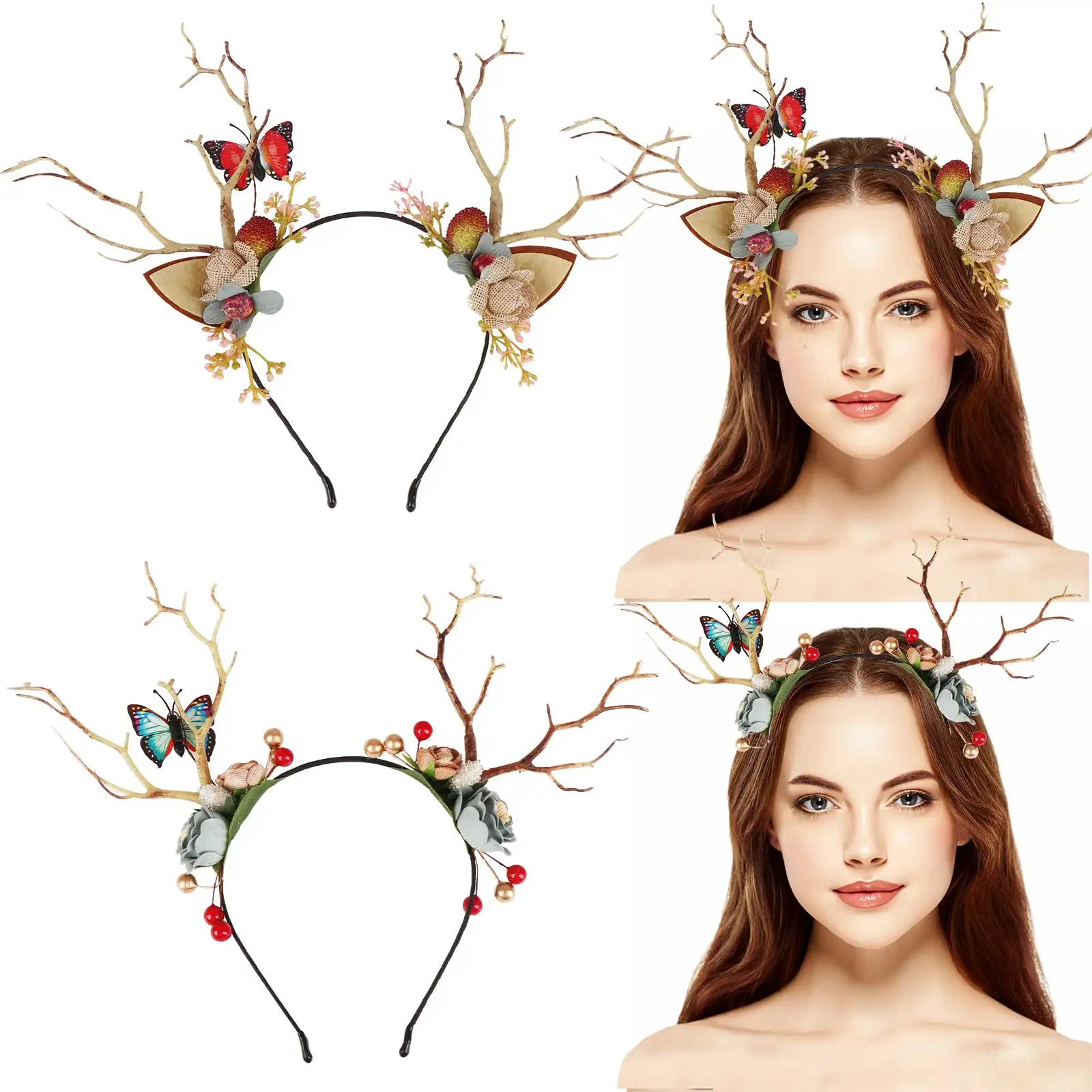 WoWei Christmas Antler Horn Headbands Reindeer Hair Band Xmas Deer Headwear For Kids Girls & Adult