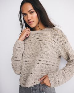 Suéter Elegante de Punto Calado con Manga Larga, Corte Holgado y Texturizado para Mujer - Product Image 3