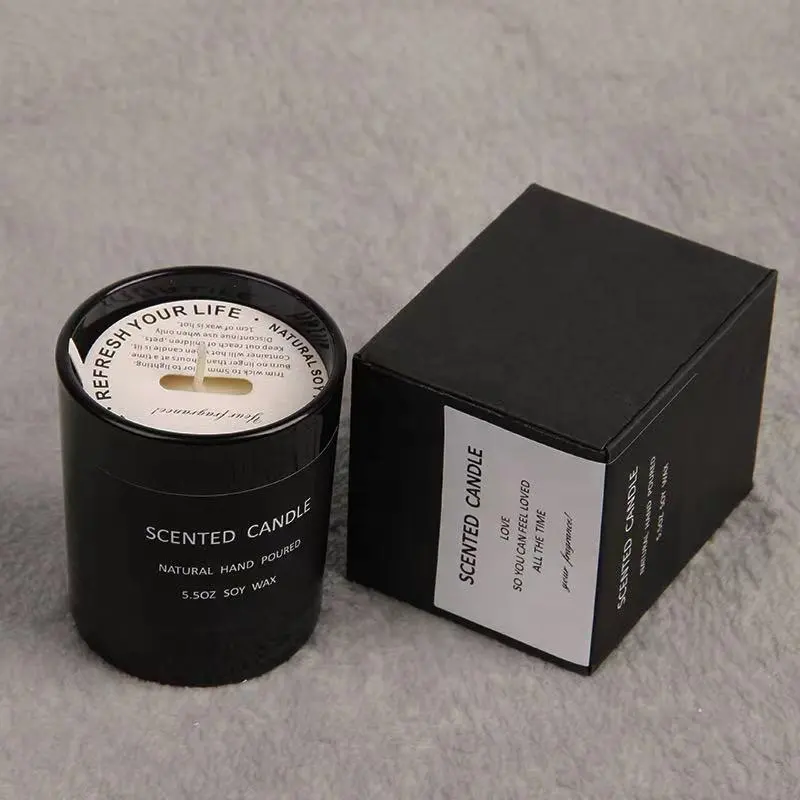 Wholesale Custom Empty Paper Box for Candle Jar Black Luxury Candles Gift Box Set Packaging with Ribbon and Stickers