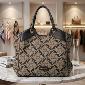 Retro Geometric Print Women <b>Handbag</b> Faux Leather Splicing Top <b>Handle</b> Tote Large Capacity For Work Daily Shopping - Product Image 1