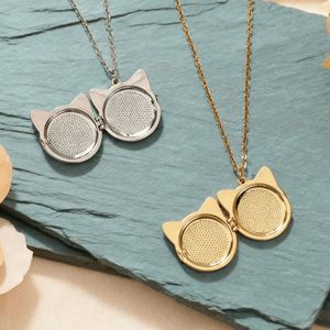 Set di Collane con Medaglione a Forma di <span class=keywords><strong>Gatto</strong></span> - Ciondolo Personalizzabile con Foto Placcato Oro Apribile Gioiello Commemorativo a Tema Animali per Donne - Product Image 2